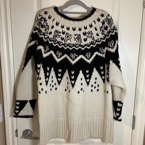 Zara Knit Women's Wool Blend Chunky Knit Sweater Black White Size M Oversized